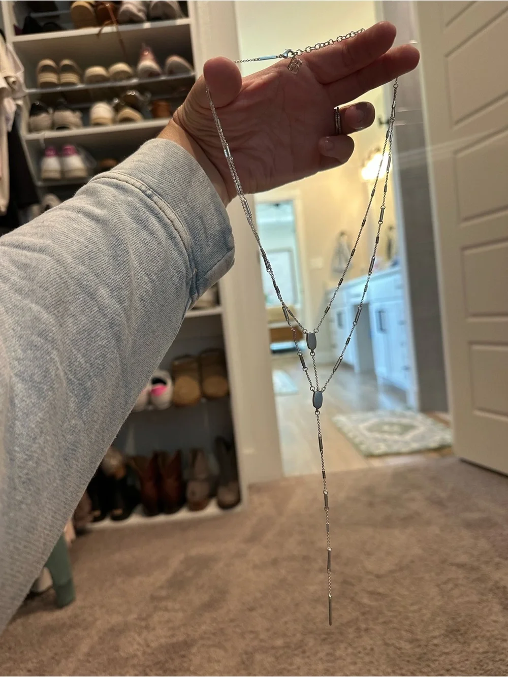 Kendra Scott Silver Double-Layer Lariat Necklace